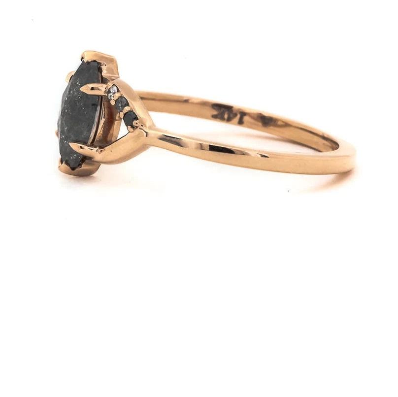 Salt and Pepper Diamond Ring ! Natural Marquise Cut Diamond ! Natural Gray Black Diamond Engagement Ring ! Gift For Her
