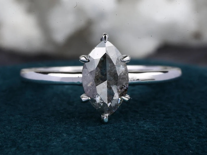 Salt and Pepper Diamond Engagement Ring ! 14K White Gold For Wedding Anniversary With Band Set ! Gift For Her