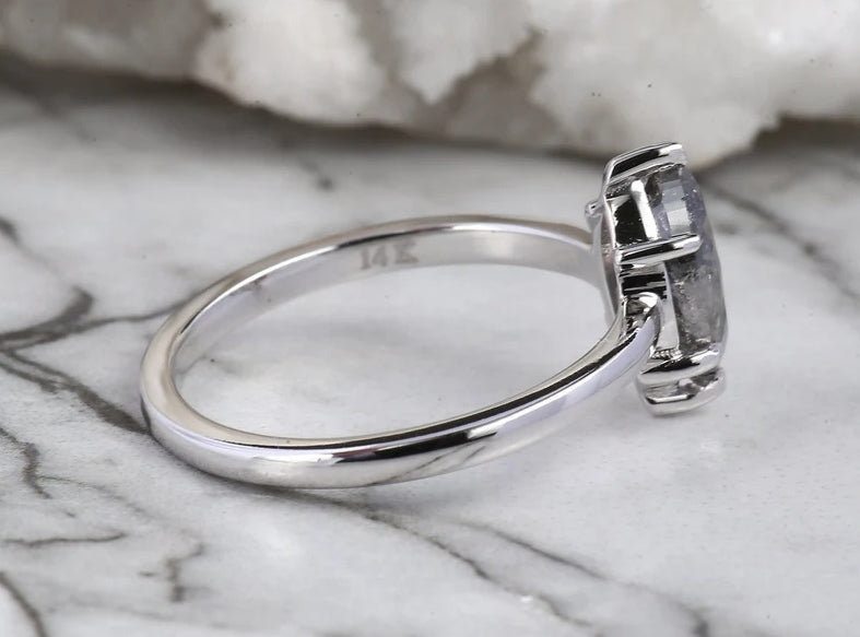 Salt and Pepper Diamond Engagement Ring ! 14K White Gold For Wedding Anniversary With Band Set ! Gift For Her