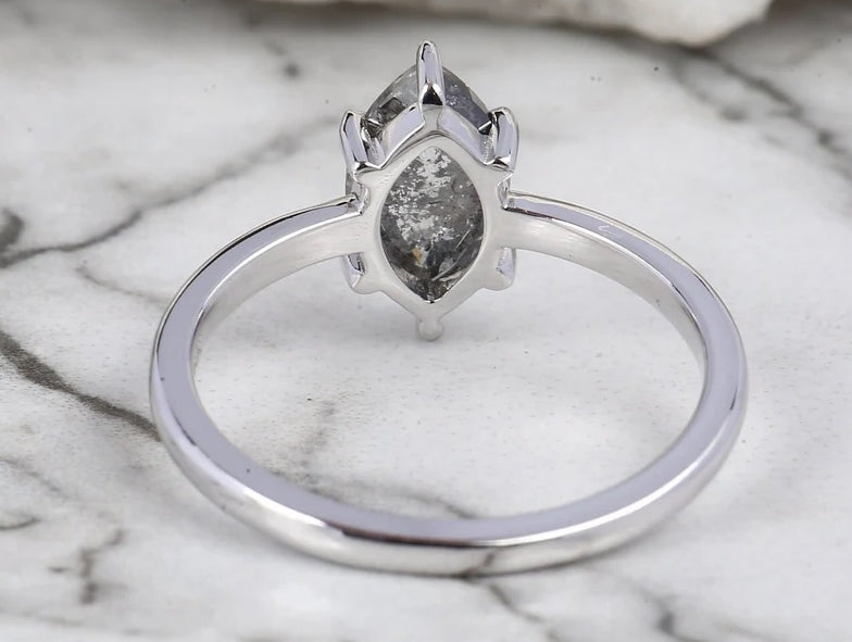 Salt and Pepper Diamond Engagement Ring ! 14K White Gold For Wedding Anniversary With Band Set ! Gift For Her