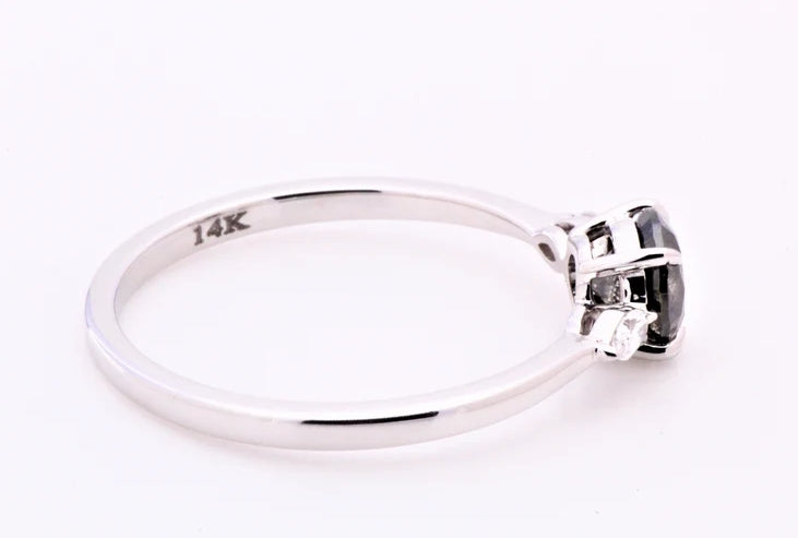 Salt and Pepper Diamond Ring, Engagement Ring, Round Diamond Ring, 14k Round Gold Ring