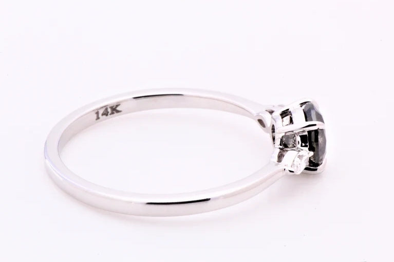 Salt and Pepper Diamond Ring, Engagement Ring, Round Diamond Ring, 14k Round Gold Ring