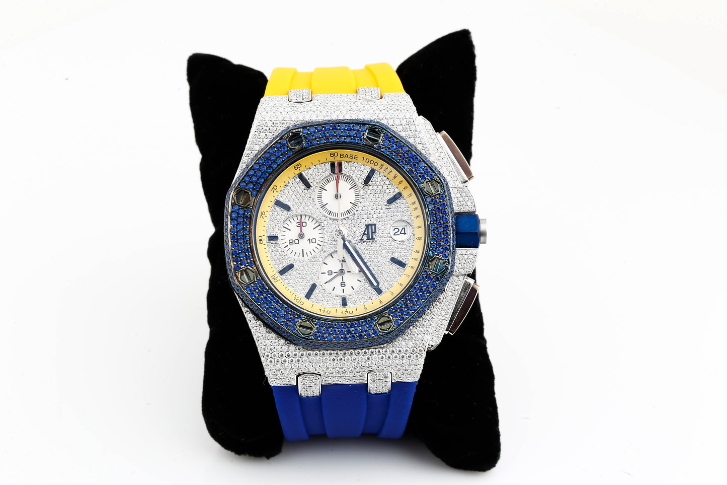 AP Blue and White VVS Moissanite Diamonds Multi Color Silicon Strap Hip Hop Watch