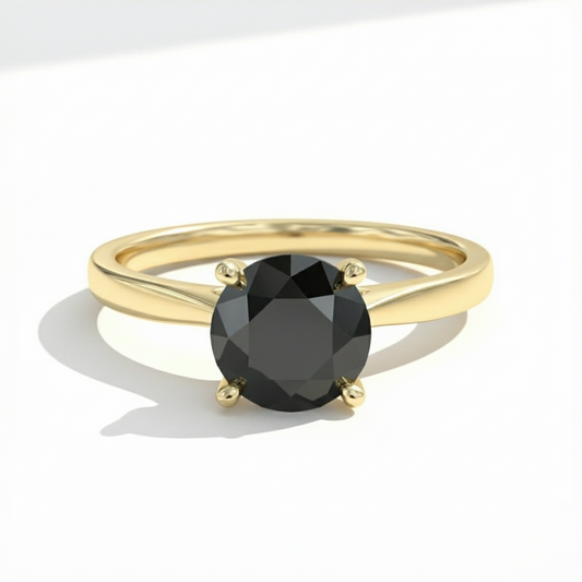 Round Shape Fancy Black Color Center Diamond Solitaire Engagement Ring - Shree Diamond Mfg