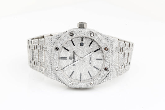 AP Iced Out Real VVS Moissanite White Diamonds Metal Strap Wrist Watch