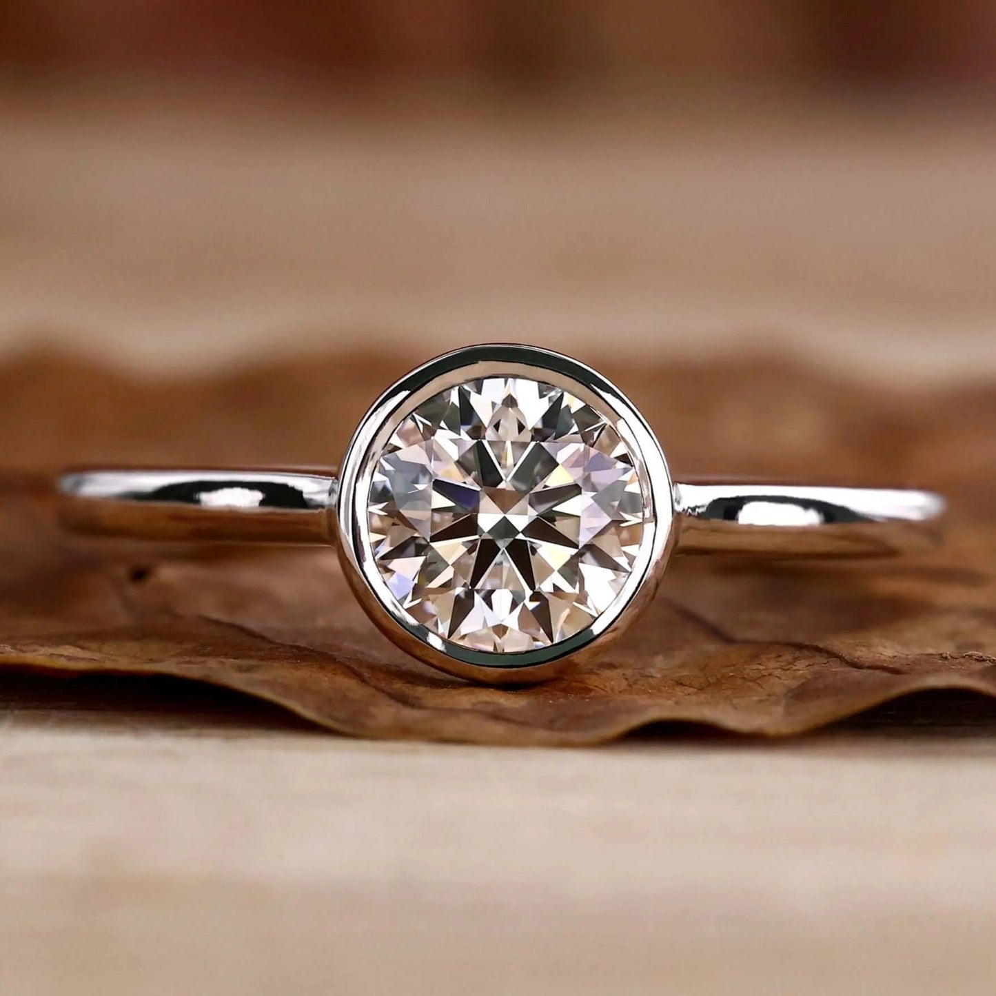 Lab Grown Round Shape Diamond Bezel Setting Solitaire Engagement Gold Ring Shree Diamond Mfg
