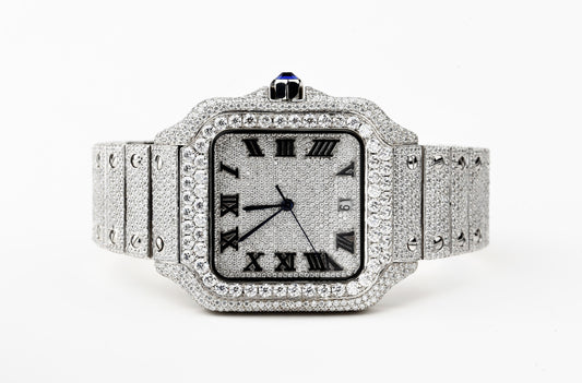 Luxury Cartier Watch in Real VVS Moissanite Diamond Watch, Handmade Stainless Steel Watch For Men/Women