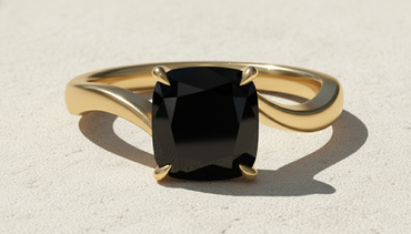 Cushion Shape Black Opaque Color Diamond Solitaire Engagement Ring