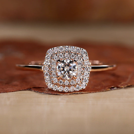 Double Dazzle Round Shape White Color Lab Grown Diamond Halo Engagement Ring Shree Diamond Mfg