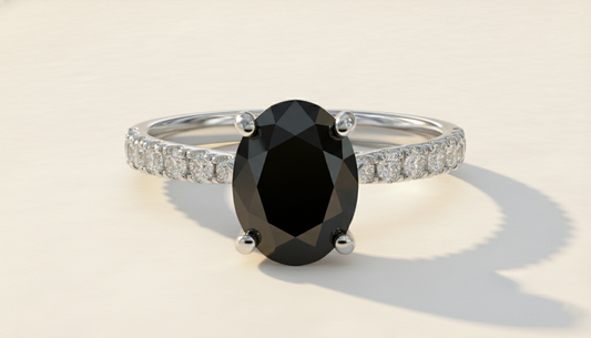 Black Colour Center Oval Cut Diamond Shoulder Set Ring