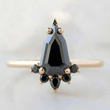 Geometric Shape Fancy Black Color Center Diamond 14 kt Solid Gold Ring