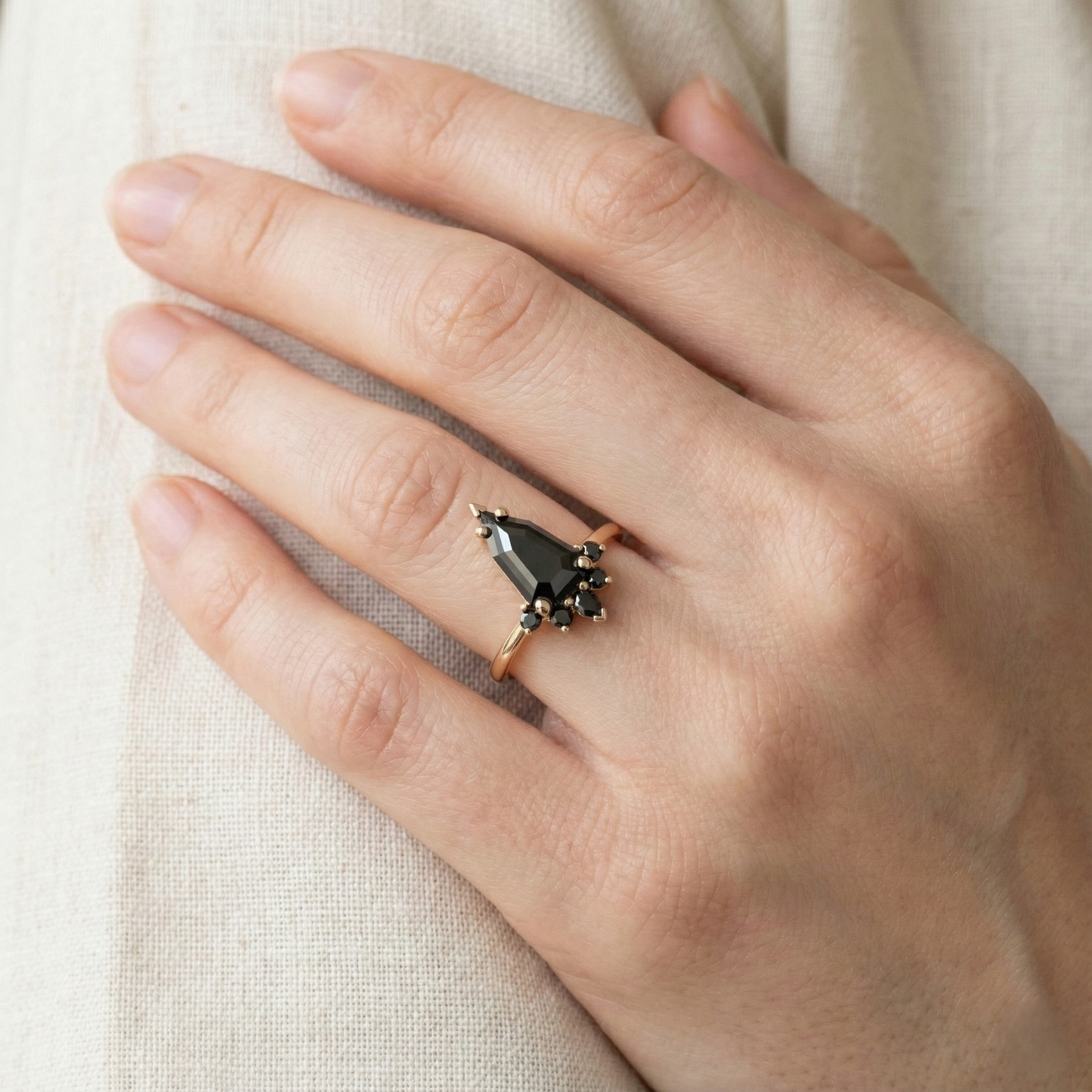 Geometric Shape Fancy Black Color Center Diamond Engagement Ring