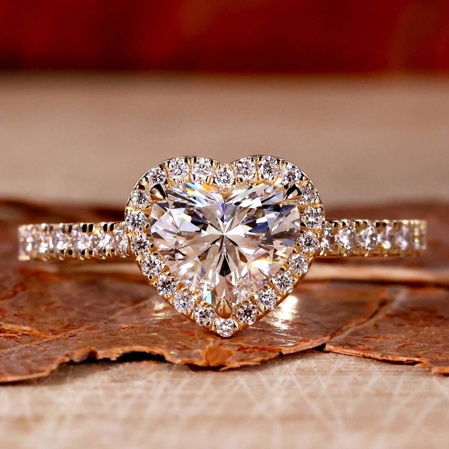 Heart Shape Lab Grown White Diamond Halo Gold Ring Shree Diamond Mfg