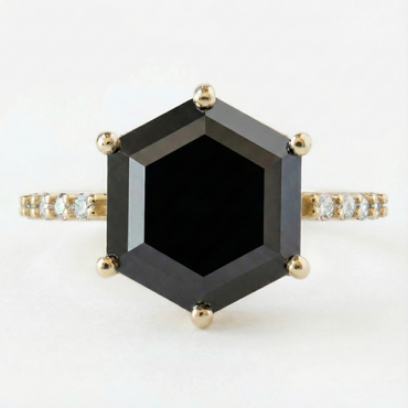 Hexagon Shape Fancy Black Color Center Diamond Vintage Bridal Set Gold Ring - Shree Diamond Mfg