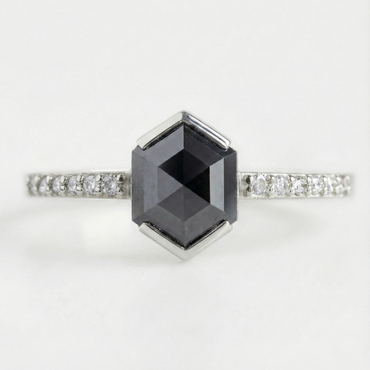Hexagon Single Cut Black Colour Center Diamond Solid Gold Ring - Shree Diamond Mfg