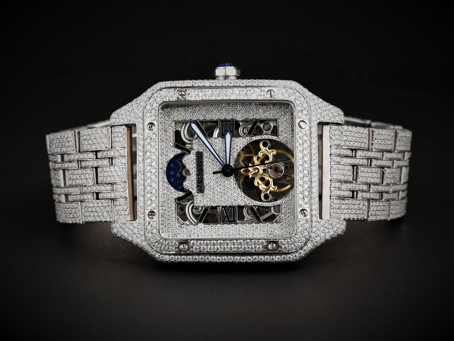 Luxury Cartier Watch in Real VVS Moissanite Diamond Watch, Handmade Stainless Steel Watch For Men/Women