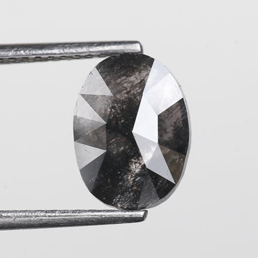 1.71 Ct. Oval Rose Cut Salt and Pepper Fancy Black Color Natural Diamond 9.81 mm
