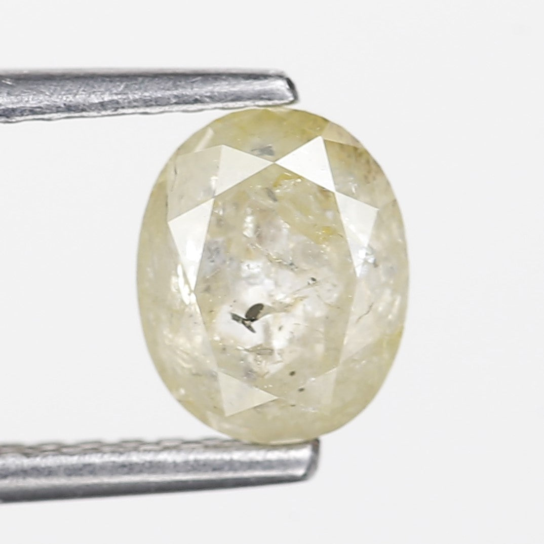 1.18 Ct. Oval Rose Cut Salt and Pepper Fancy White Icy Natural Diamond 6.70 mm