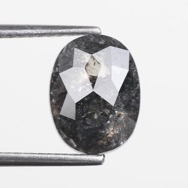 2.91 Ct. Oval Rose Cut Salt and Pepper Fancy Black Color Natural Diamond 9.86 mm