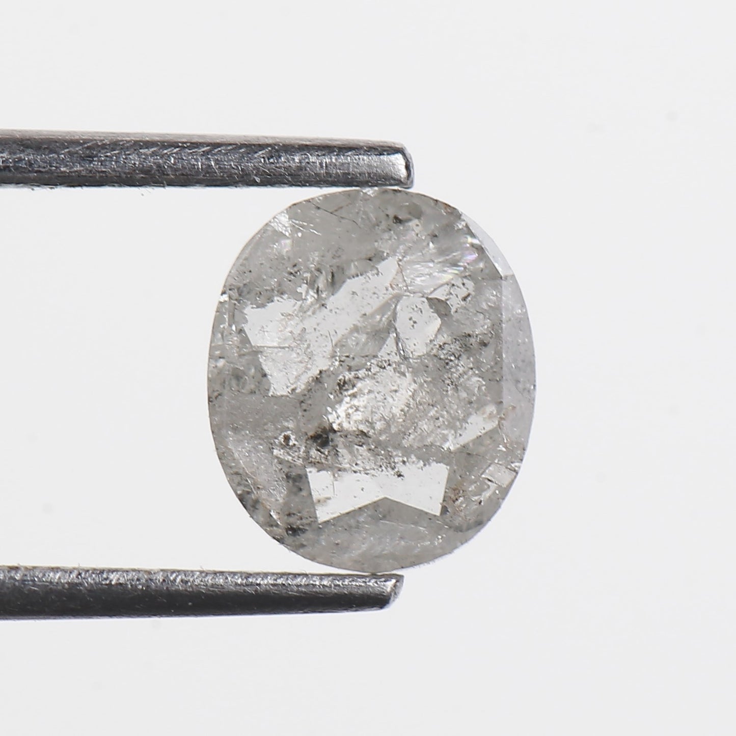 0.95 Ct. Oval Rose Cut Salt and Pepper Fancy Icy White Natural Diamond 7.40 mm
