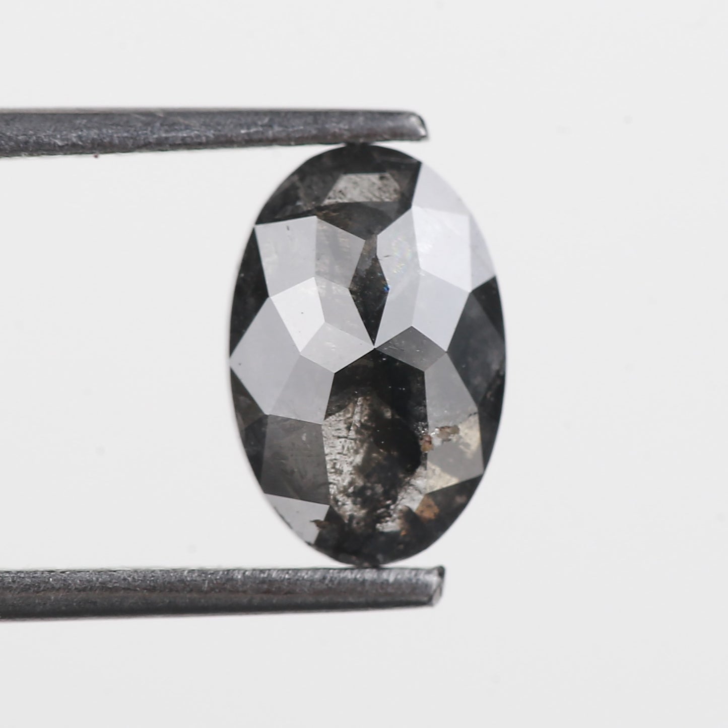 1.41 Ct. Oval Rose Cut Salt and Pepper Fancy Icy Black Color Natural Diamond 9.10 mm