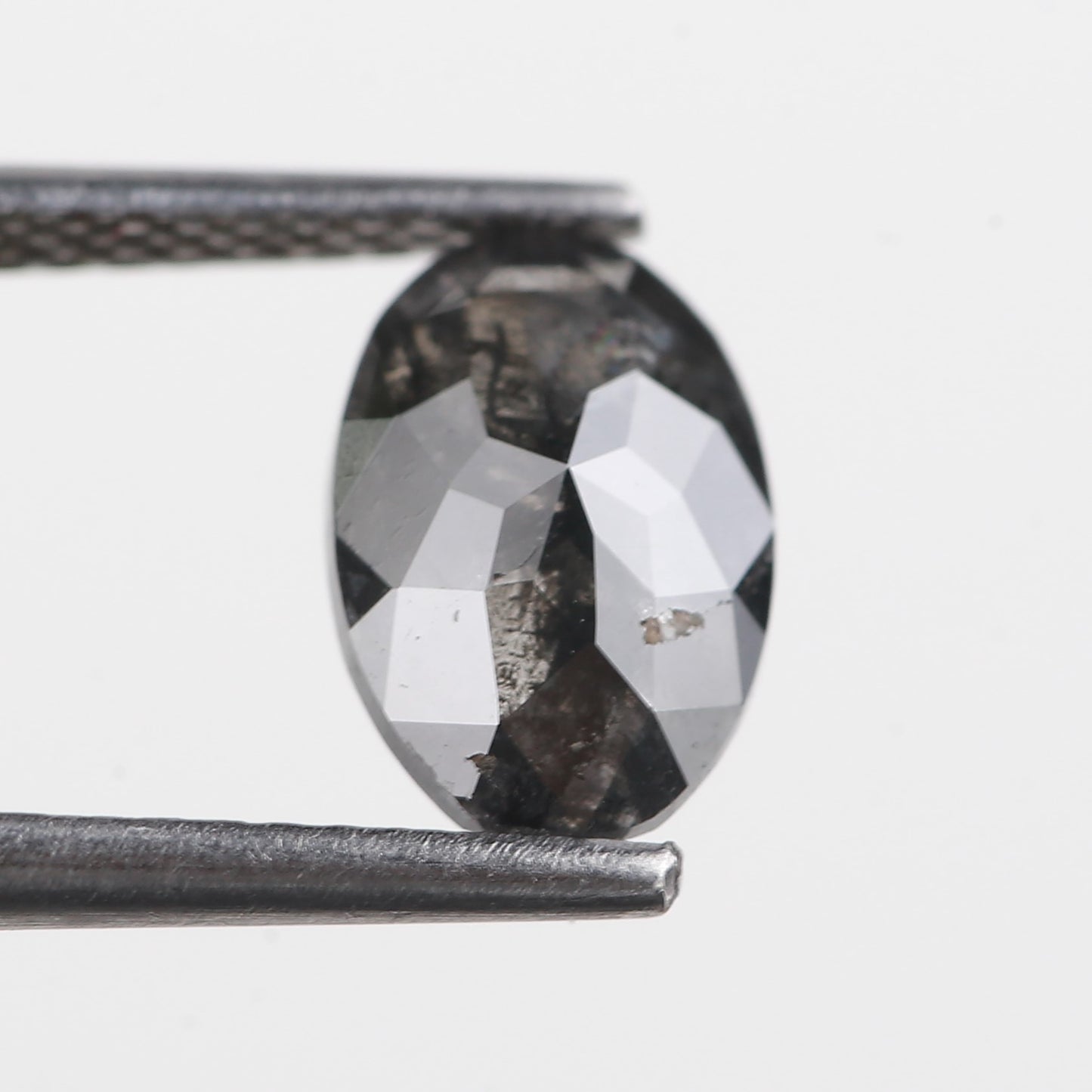 1.41 Ct. Oval Rose Cut Salt and Pepper Fancy Icy Black Color Natural Diamond 9.10 mm
