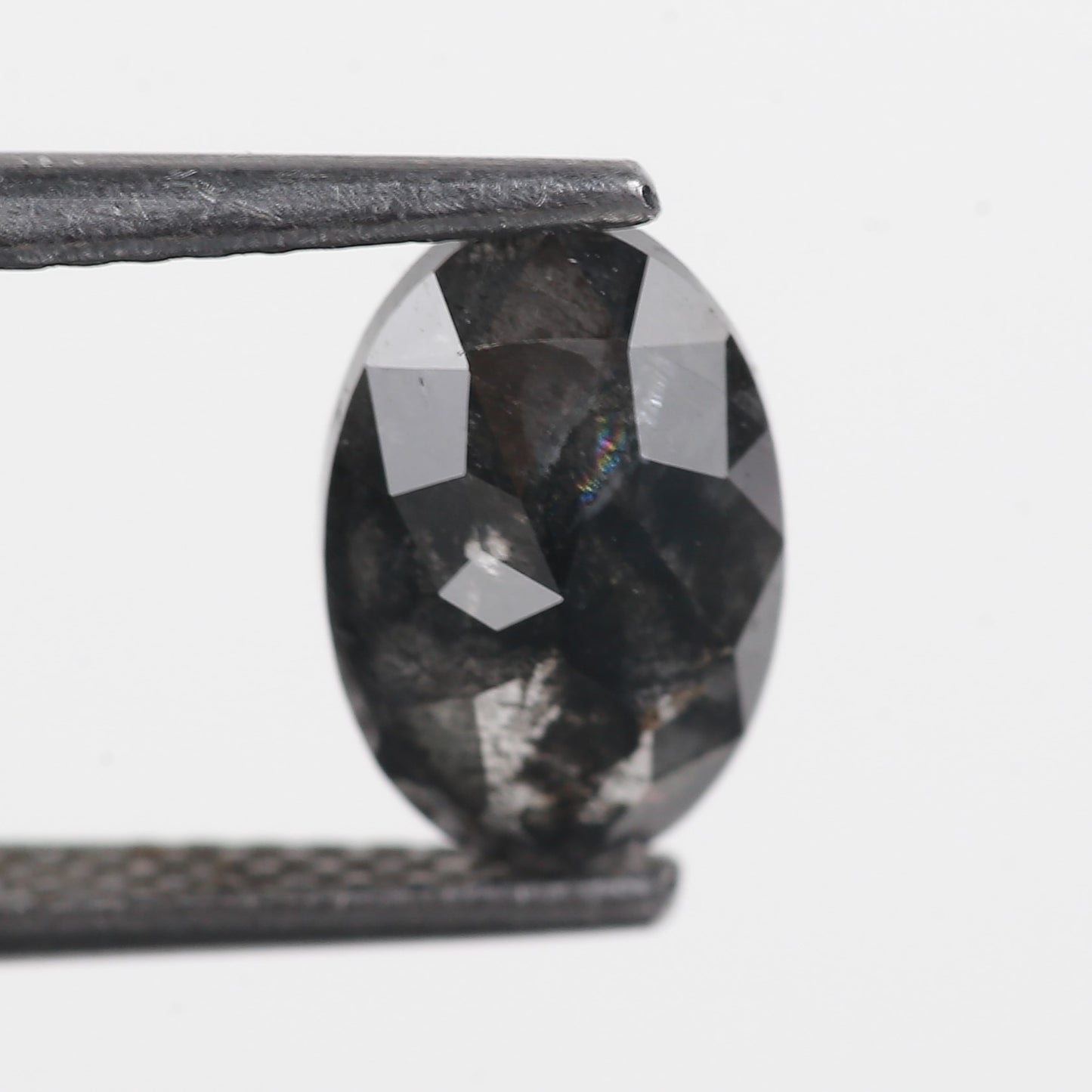 1.41 Ct. Oval Rose Cut Salt and Pepper Fancy Icy Black Color Natural Diamond 9.10 mm