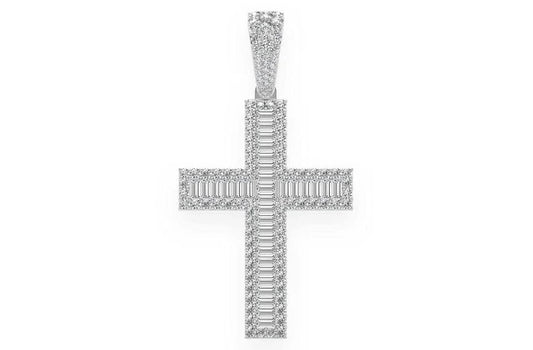 Large Baguette Cross Pendant 14K