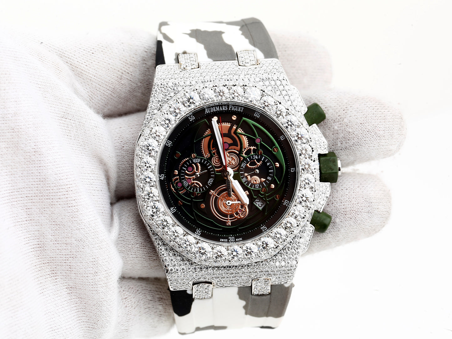 AP Iced Out Real VVS Moissanite White Diamonds Rubber Strap Hip Hop Watch