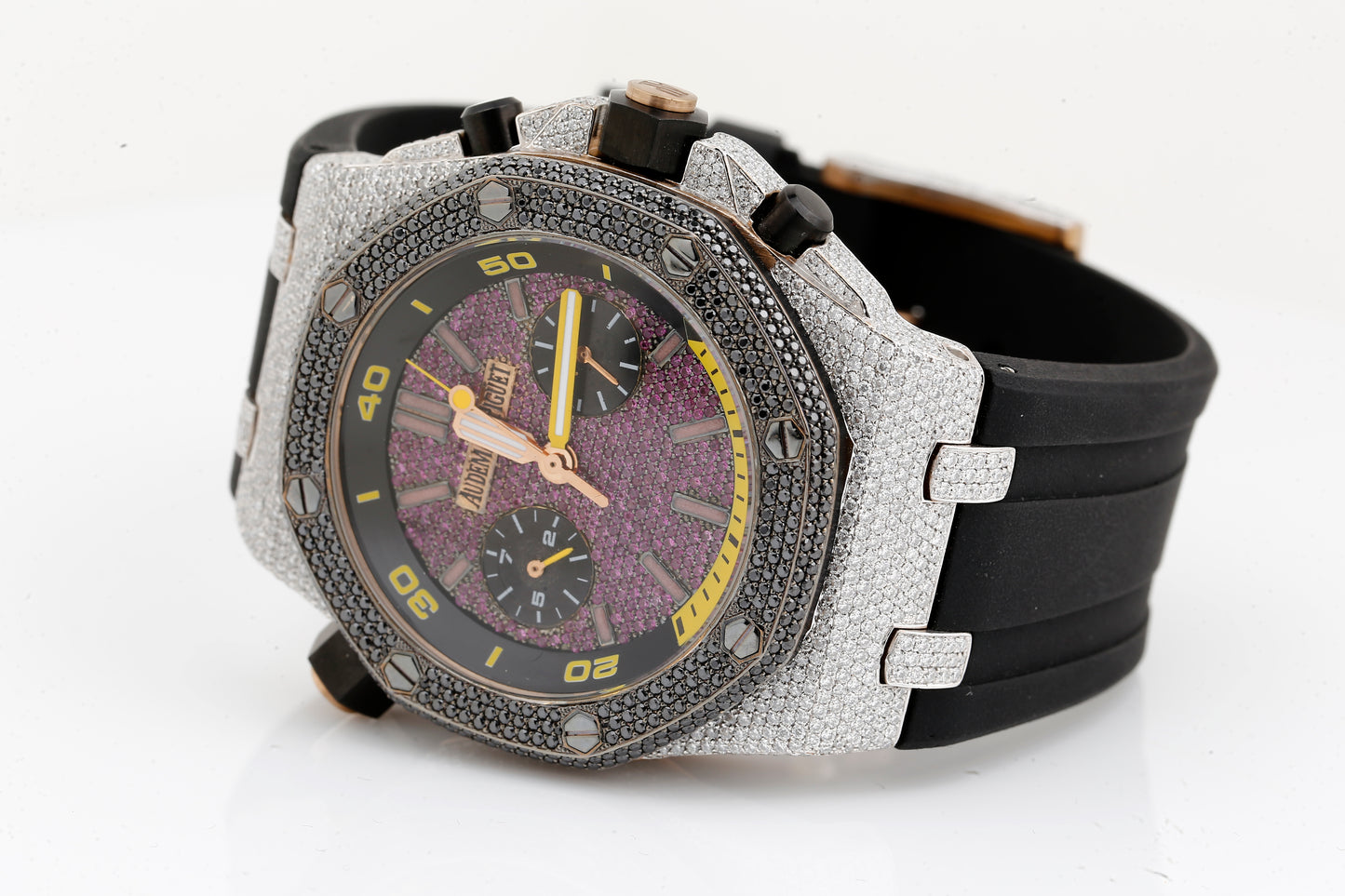AP Pink and White VVS Moissanite Diamonds Rubber Strap Hip Hop Watch