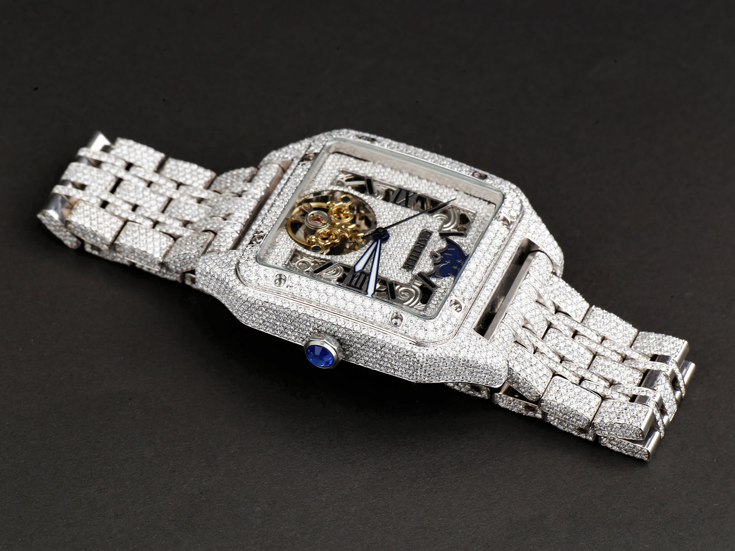 Luxury Cartier Watch in Real VVS Moissanite Diamond Watch, Handmade Stainless Steel Watch For Men/Women