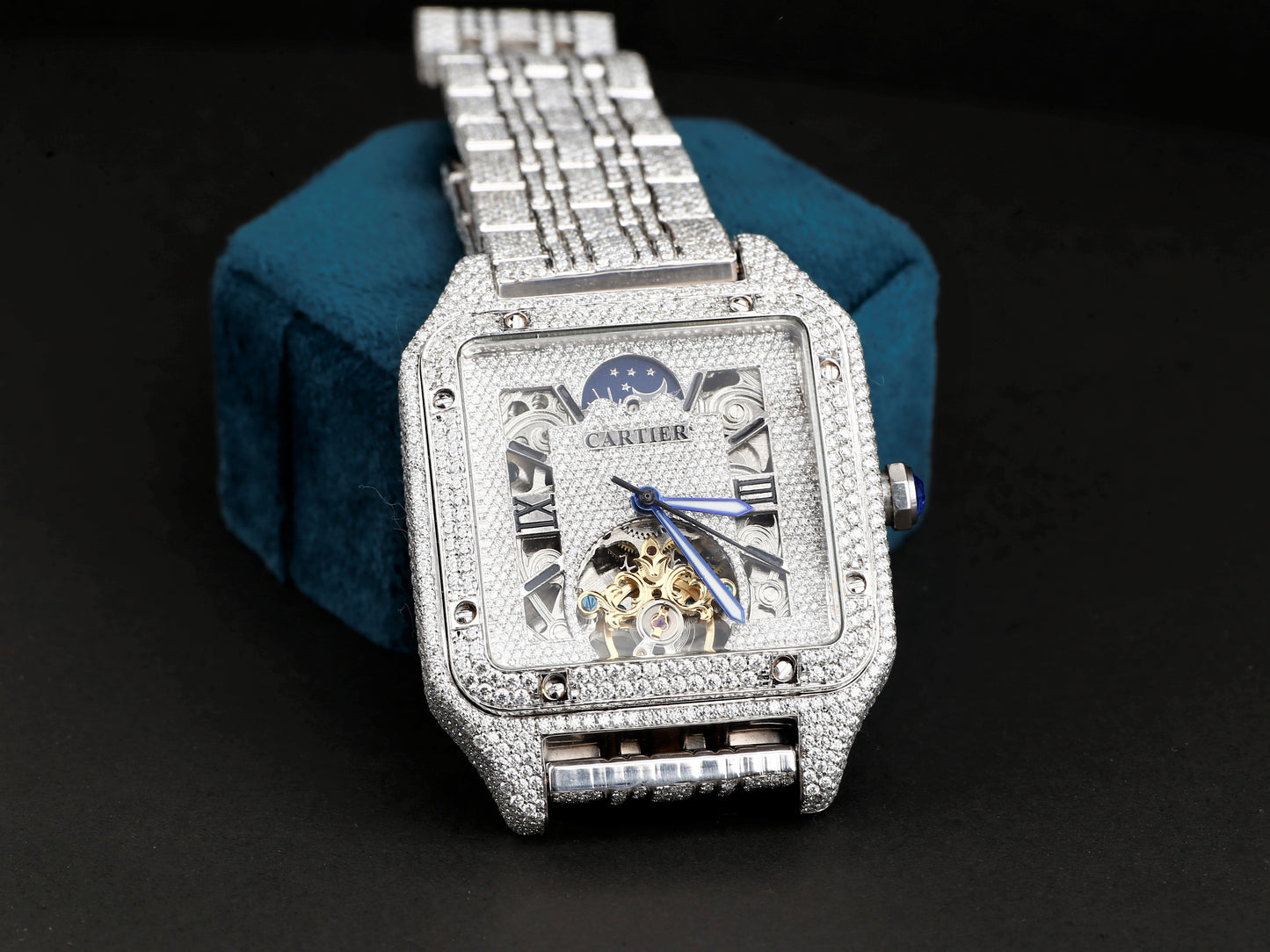 Luxury Cartier Watch in Real VVS Moissanite Diamond Watch, Handmade Stainless Steel Watch For Men/Women