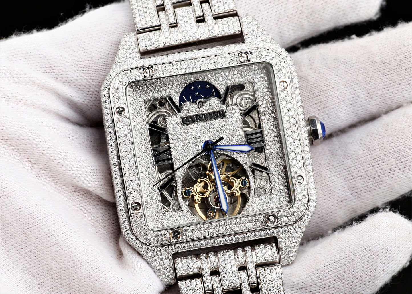 Luxury Cartier Watch in Real VVS Moissanite Diamond Watch, Handmade Stainless Steel Watch For Men/Women
