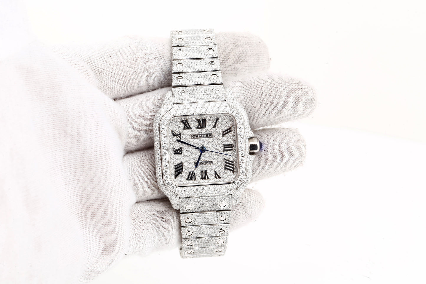 Luxury Cartier Iced Out Real VVS Moissanite Diamond Hand Crafted Watch