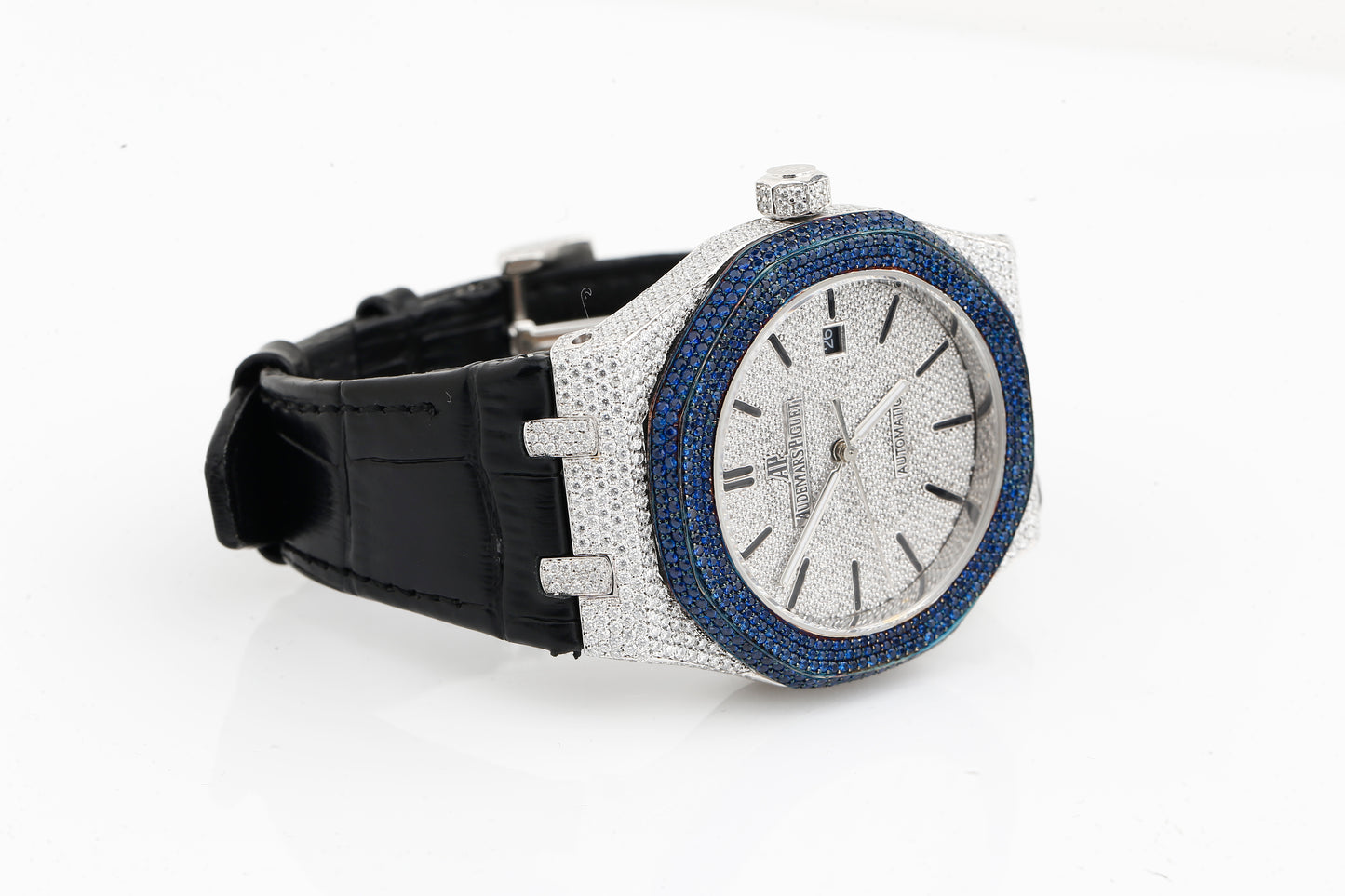 Luxury AP Blue and White VVS Moissanite Diamonds Silicon Strap Hip Hop Watch