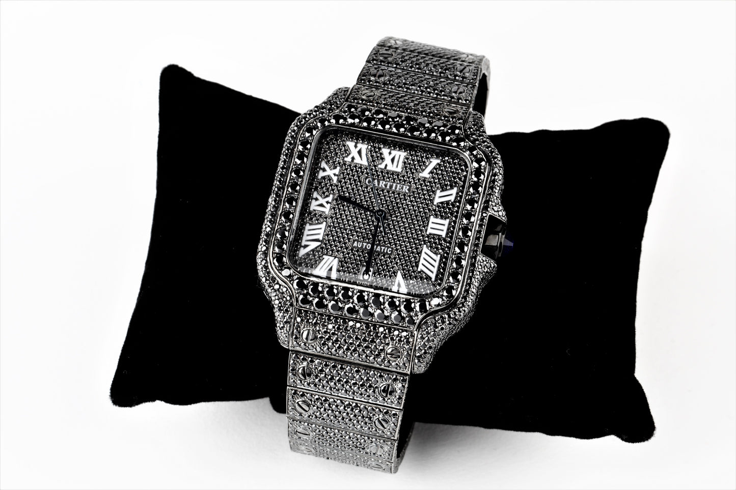 Luxury Watch Real Black Moissanite Diamond Watch, Handmade Stainless Steel Watch For Men/Women, Hip Hop Watch, Iced Out Watch Gift for Love