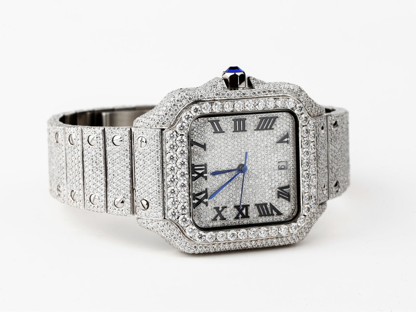 Luxury Cartier Watch in Real VVS Moissanite Diamond Watch, Handmade Stainless Steel Watch For Men/Women