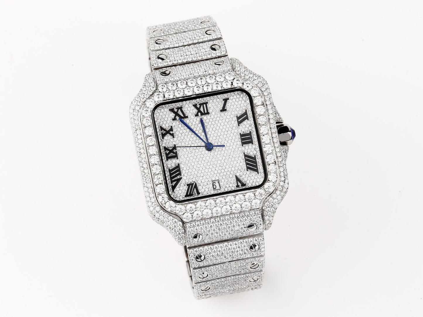 Luxury Cartier Watch in Real VVS Moissanite Diamond Watch, Handmade Stainless Steel Watch For Men/Women