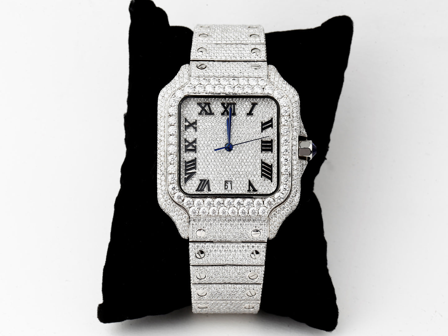 Luxury Cartier Watch in Real VVS Moissanite Diamond Watch, Handmade Stainless Steel Watch For Men/Women