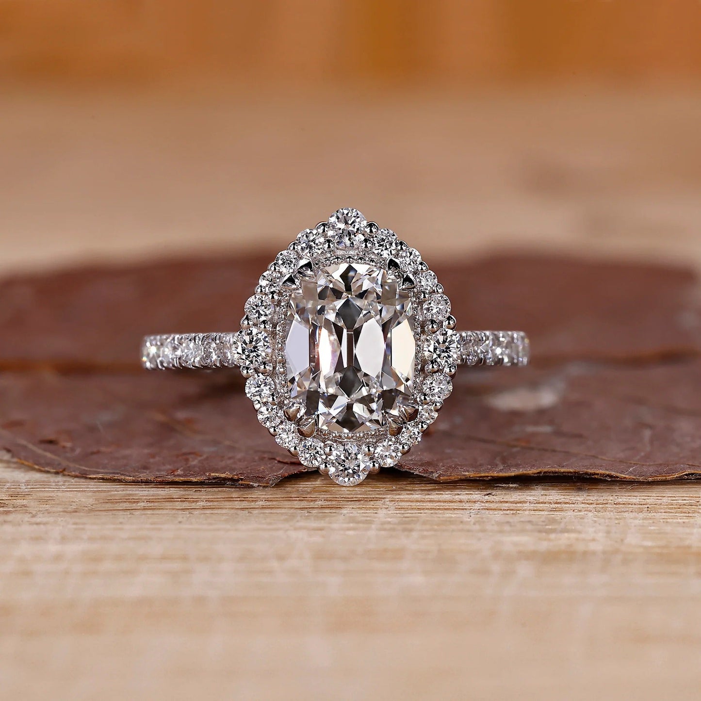 Old Mine Cushion Cut Lab Grown Diamond White Color Engagement Gold Ring Shree Diamond Mfg