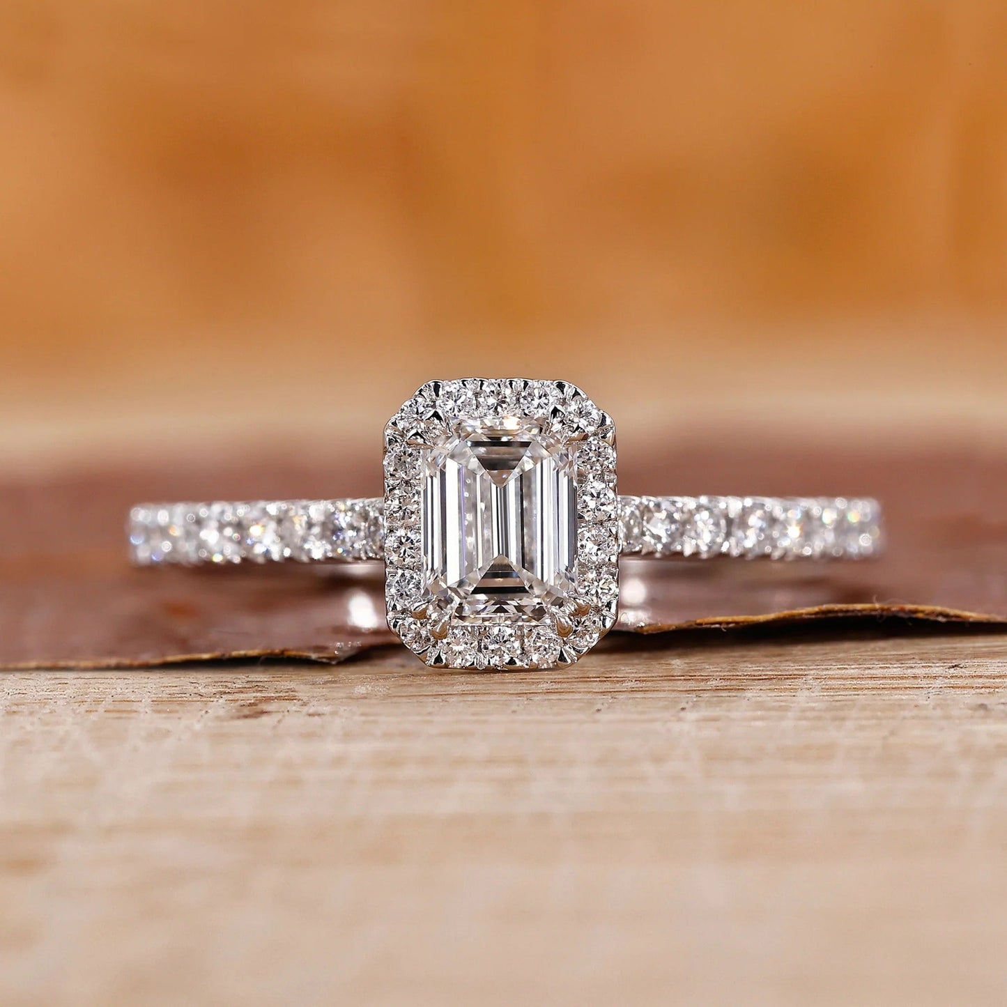 Rectangular Emerald Cut Lab Grown Engagement Halo Gold Ring Pave Setting Shree Diamond Mfg