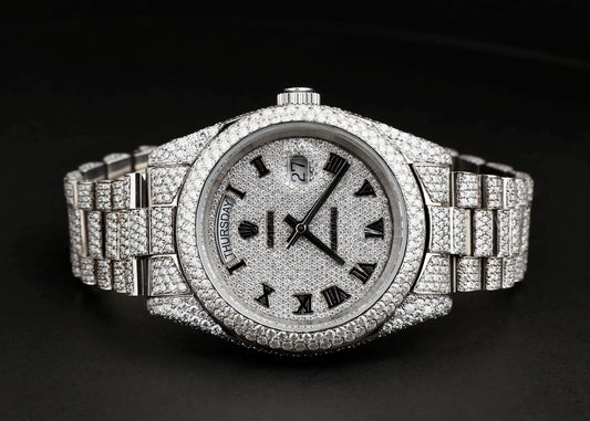 Luxury Rolex Watch in Real VVS Moissanite Diamond Watch, Handmade Stainless Steel Watch For Men/Women