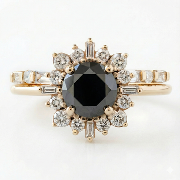 Round Shape Fancy Black Color Center Diamond Vintage Solid Gold Ring - Shree Diamond Mfg