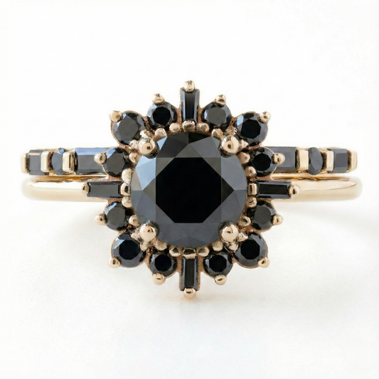 Round Cut Fancy Black Color Center Diamond Engagement Solid Gold Ring - Shree Diamond Mfg