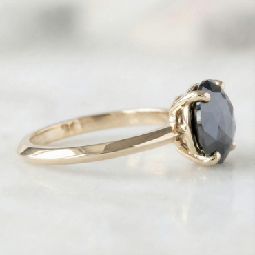 Round Checker Cut Fancy Black Color Center Diamond Solitaire Engagement Ring - Shree Diamond Mfg