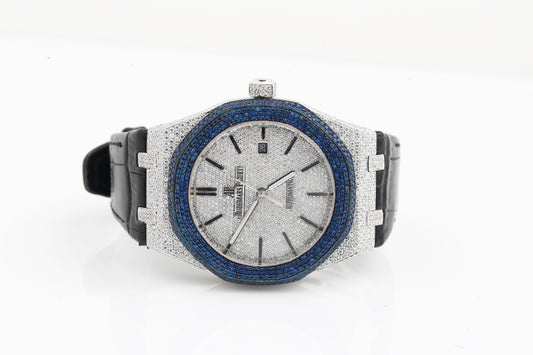 Luxury AP Blue and White VVS Moissanite Diamonds Silicon Strap Hip Hop Watch