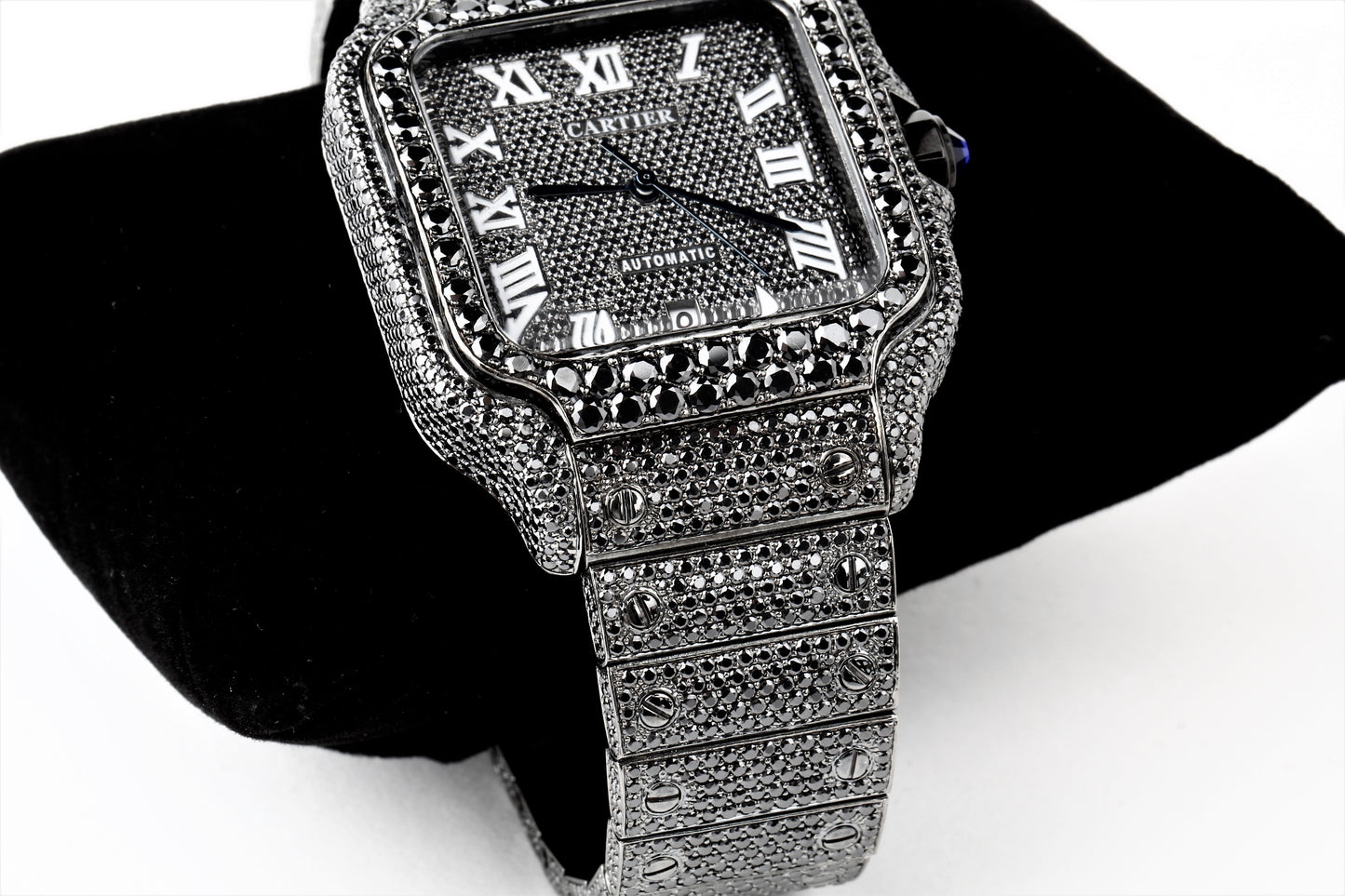Luxury Watch Real Black Moissanite Diamond Watch, Handmade Stainless Steel Watch For Men/Women, Hip Hop Watch, Iced Out Watch Gift for Love
