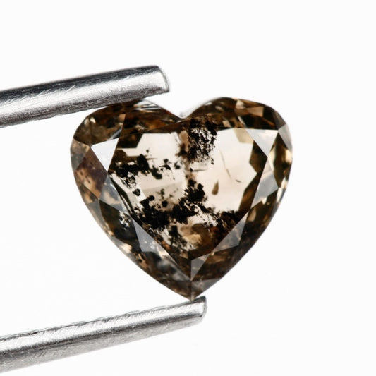 0.83 Carat Heart Shape Chocolate Brown Salt and Pepper Diamond For Engagement Ring