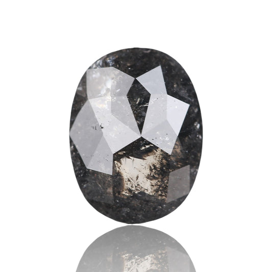 2.91 Ct. Oval Rose Cut Salt and Pepper Fancy Black Color Natural Diamond 9.86 mm