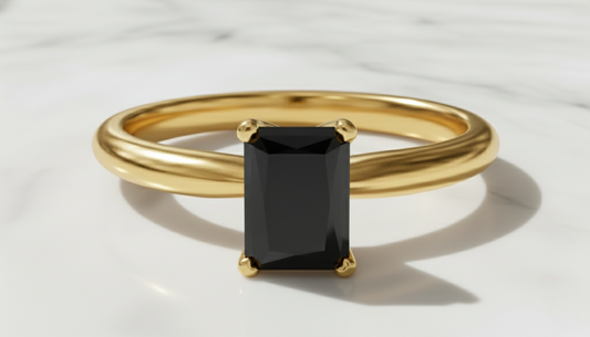 Emerald Shape Black Color Diamond Engagement Ring